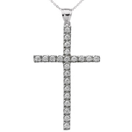 White Gold Diamond Cross Pendant Necklace