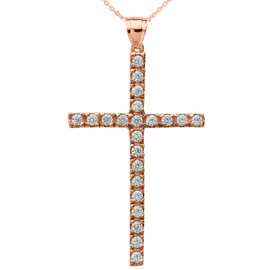 Rose Gold Cubic Zirconia Cross Pendant Necklace
