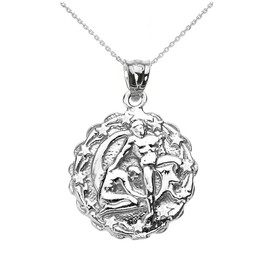 Sterling Silver Gemini June Zodiac Sign Round Pendant Necklace