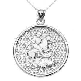 White Gold Saint George Pendant Necklace