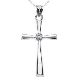 White Gold Solitaire Diamond Cross Pendant Necklace