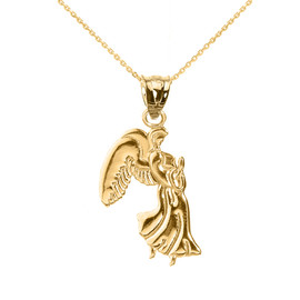 Yellow Gold Praying Angel Pendant Necklace