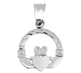 White Gold Claddagh Irish Pendant