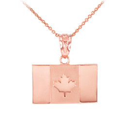 Solid Rose Gold Canada Flag Pendant Necklace