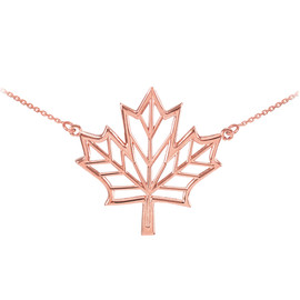 Polished 14k Rose Gold Open Design Maple Leaf Necklace