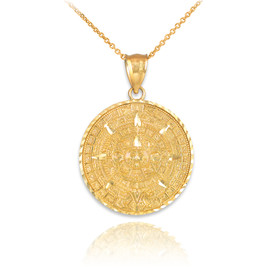 Gold Aztec Mayan Sun Calendar Pendant Necklace