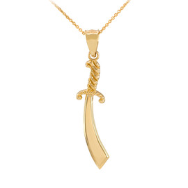 Polished Gold Scimitar Sword Pendant Necklace