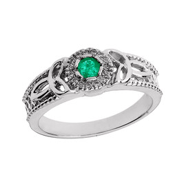 White Gold Ladies Emerald and Diamond Trinity Knot Proposal Ring