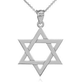 Solid White Gold Jewish Star of David Pendant Necklace (Large)