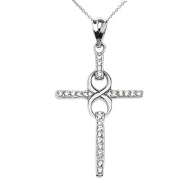 White Gold and Diamond Infinity Cross Pendant Necklace