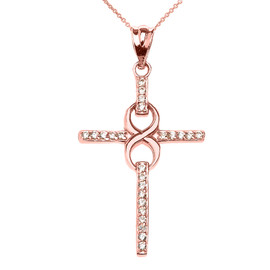 Rose Gold and Diamond Infinity Cross Pendant Necklace