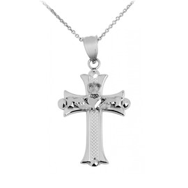 Claddagh Cross Silver Pendant Necklace