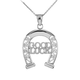 925 Sterling Silver GOOD LUCK Horseshoe Filigree Pendant Necklace