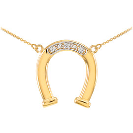 14k Yellow Gold Lucky Horseshoe Necklace with Diamonds