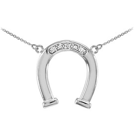 925 Sterling Silver Lucky CZ Horseshoe Necklace