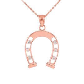 Rose Gold Good Luck Horseshoe Diamond Pendant Necklace
