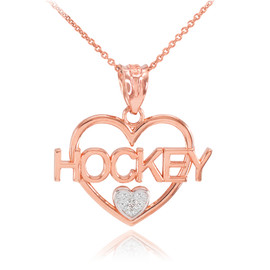 Two-Tone Rose Gold I Love Hockey Open Heart Diamond Necklace