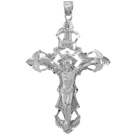 Solid Silver Extra Large Cross INRI Crucifix Pendant