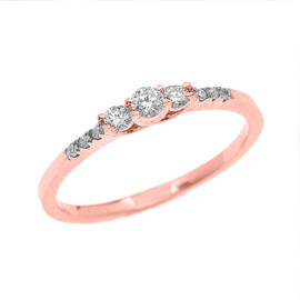 Rose Gold Three Stone Diamond Dainty Engagement Proposal Ring