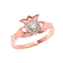 Rose Gold 0.25 TCW Diamond Claddagh Engagement Proposal Ring