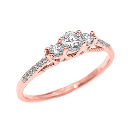 Rose Gold Three Stone Diamond Engagement Proposal Ring