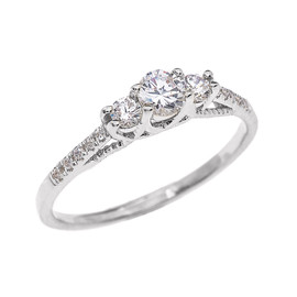 White Gold Three Stone Diamond Engagement Proposal Ring