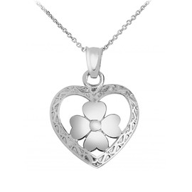 Silver Heart Clover Pendant Necklace