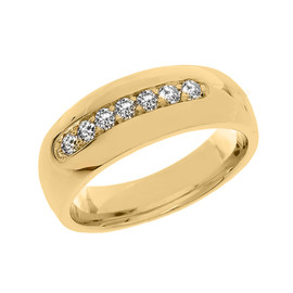 Yellow Gold 0.5 Carat Cubic Zirconia Men's Wedding Band Ring