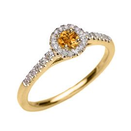 Yellow Gold Diamond and Citrine Dainty Engagement and Proposal Ring