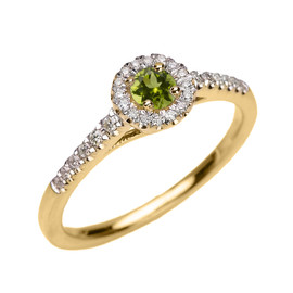 Yellow Gold Diamond and Peridot Dainty Engagement Proposal Ring