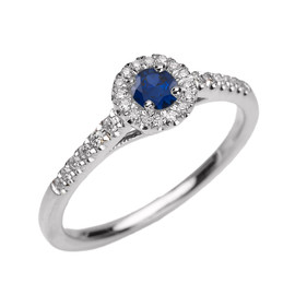 White Gold Diamond and Sapphire Dainty Engagement Proposal Ring