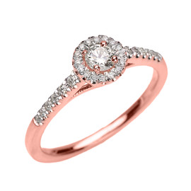 Rose Gold Diamond and White Topaz Dainty Engagement Proposal Ring