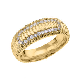 Yellow Gold CZ Watch Band Design Men's Comfort Fit Wedding Ring