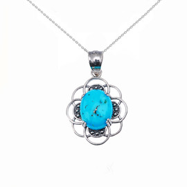 Turquoise Vintage Sterling Silver Pendant Necklace