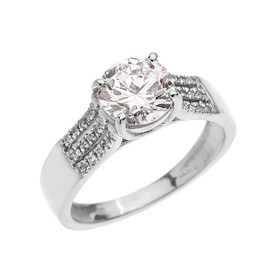 3 Carat Total Weight Cubic Zirconia White Gold Engagement and Proposal Ring (Micro Pave setting)