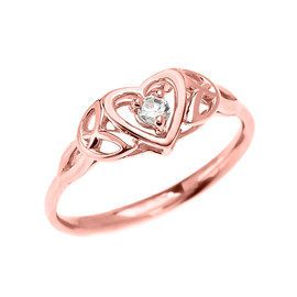 Trinity Knot Heart Solitaire CZ (Cubic zirconia) Rose Gold Engagement Proposal Ring