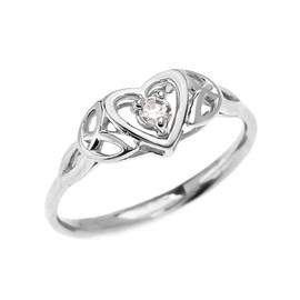 Trinity Knot Heart Solitaire CZ (Cubic zirconia) White Gold Engagement Proposal Ring