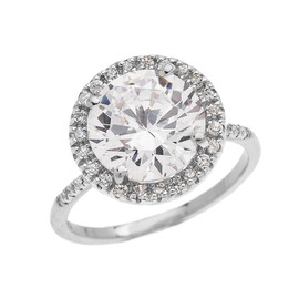 Dainty Engagement and Proposal Diamond White Gold Ring with CZ Center-stone (Micro Pave Setting)
