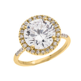 6.75 Total Carat Weight Dainty Engagement and Proposal CZ Solitaire Yellow Gold Ring (Micro Pave Setting)