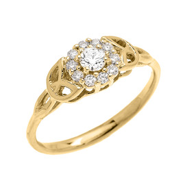 Trinity Knot Halo Diamond Solitaire Yellow Gold Engagement Proposal Ring