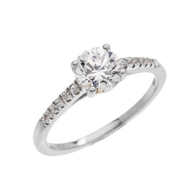 White Gold Dainty Diamond Proposal Solitaire Ring With Cubic Zirconia Center-stone (Micro Pave Setting)