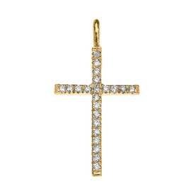 Yellow Gold Diamond Fine Cross Pendant Necklace