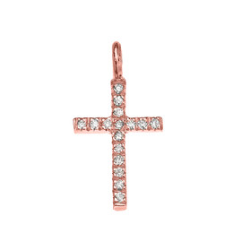 Rose Gold Cubic Zirconia Cross Charm Pendant Necklace