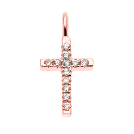 Dainty Rose Gold Cubic Zirconia Cross Charm Pendant Necklace