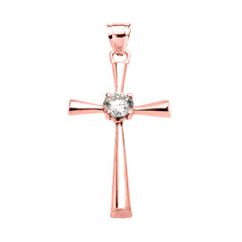 Beautiful Rose Gold Solitaire Diamond Cross Dainty Pendant Necklace
