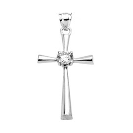 Beautiful White Gold Solitaire Cubic Zirconia Cross Dainty Pendant Necklace