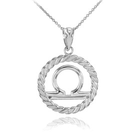 Silver Libra Zodiac Sign in Circle Rope Pendant Necklace