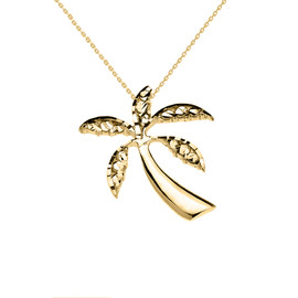 Yellow Gold California Exotic Palm Tree Pendant Necklace