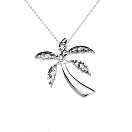 White Gold California Exotic Palm Tree Pendant Necklace