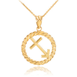 Gold Sagittarius Zodiac Sign in Circle Rope Pendant Necklace